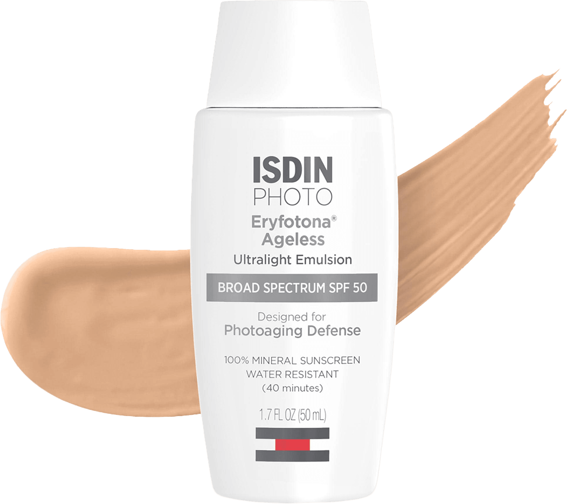 ISDIN Eryfotona Ageless Ultralight Tinted Mineral Sunscreen SPF 50 to even tone and fight photoaging with Peptides and Vitamin E 50
