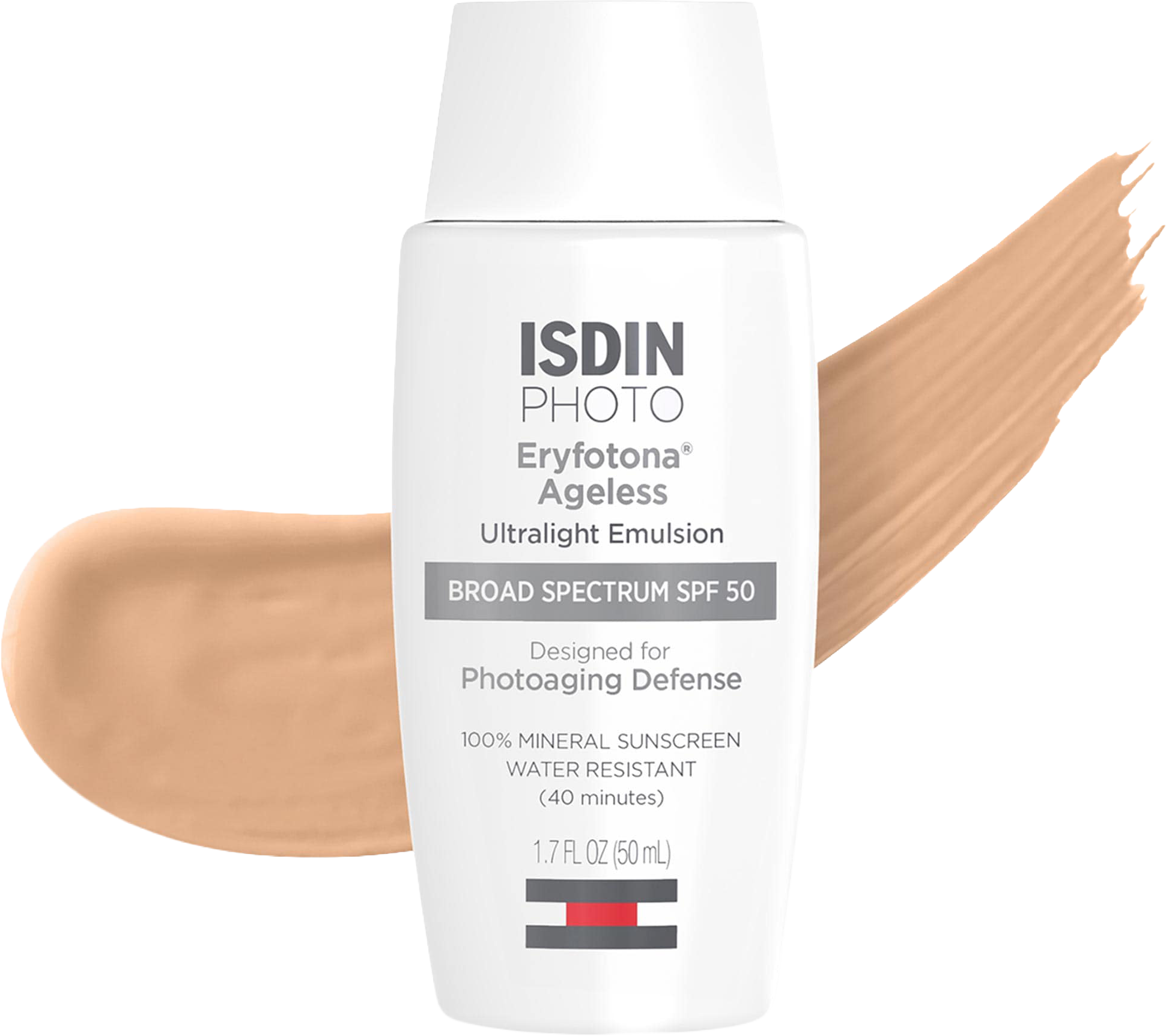 ISDIN Eryfotona Ageless Ultralight Tinted Mineral Sunscreen SPF 50 to even tone and fight photoaging with Peptides and Vitamin E 50