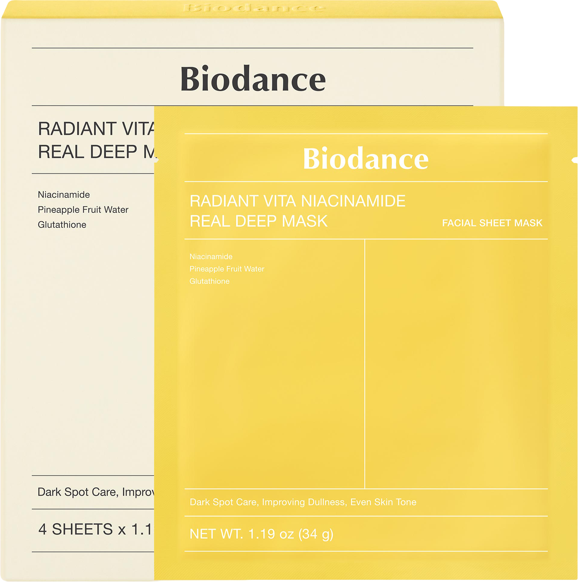 Radiant Vita Niacinamide Real Deep Mask – 4 Pack for Brightening Dull Skin & Dark Spot Care