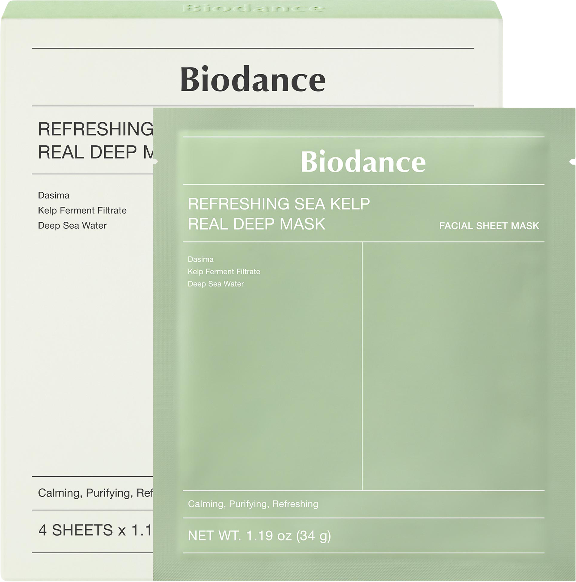 Refreshing Sea Kelp Real Deep Mask - 4 pack for Calming & Sebum Control