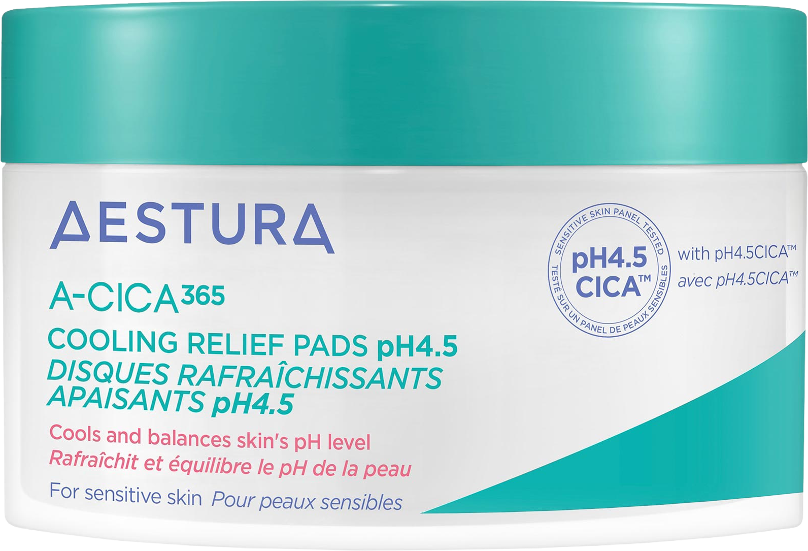 A-CICA365 Cooling Relief Toner Pads pH4.5 with Centella Asiatica + Hyaluronic Acid for Redness